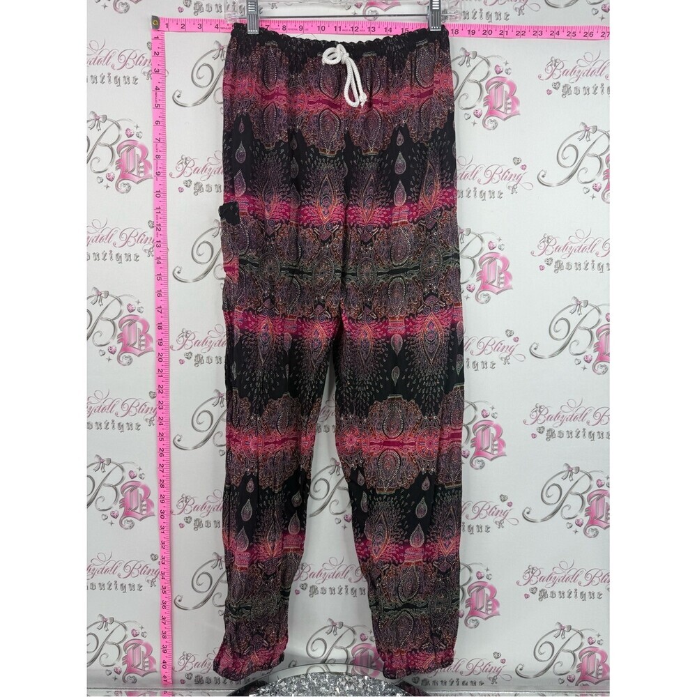 Bolli imports Thailand pants Boho Paisley Drawstring cotton Joggers Black Pink